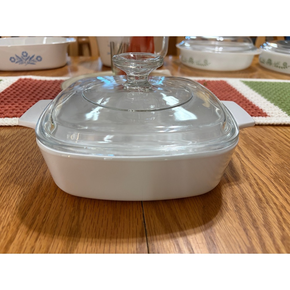 Corning Ware A-1-B 1 Liter White Square Casserole Dish with Glass Lid Vintage